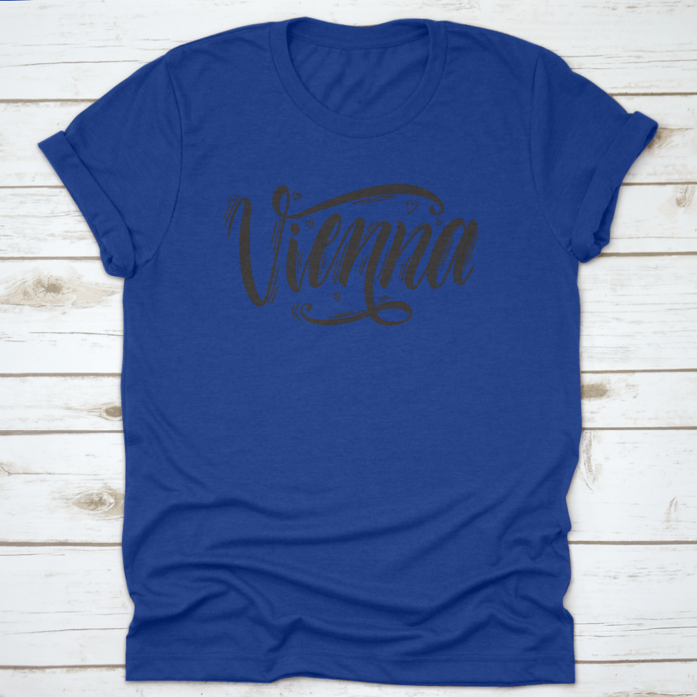 Hand-drawn typography design featuring Vienna, Austria on a comfortable cotton T-shirt.