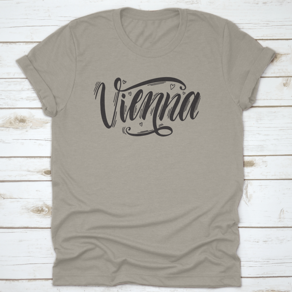 Hand-drawn typography design featuring Vienna, Austria on a comfortable cotton T-shirt.