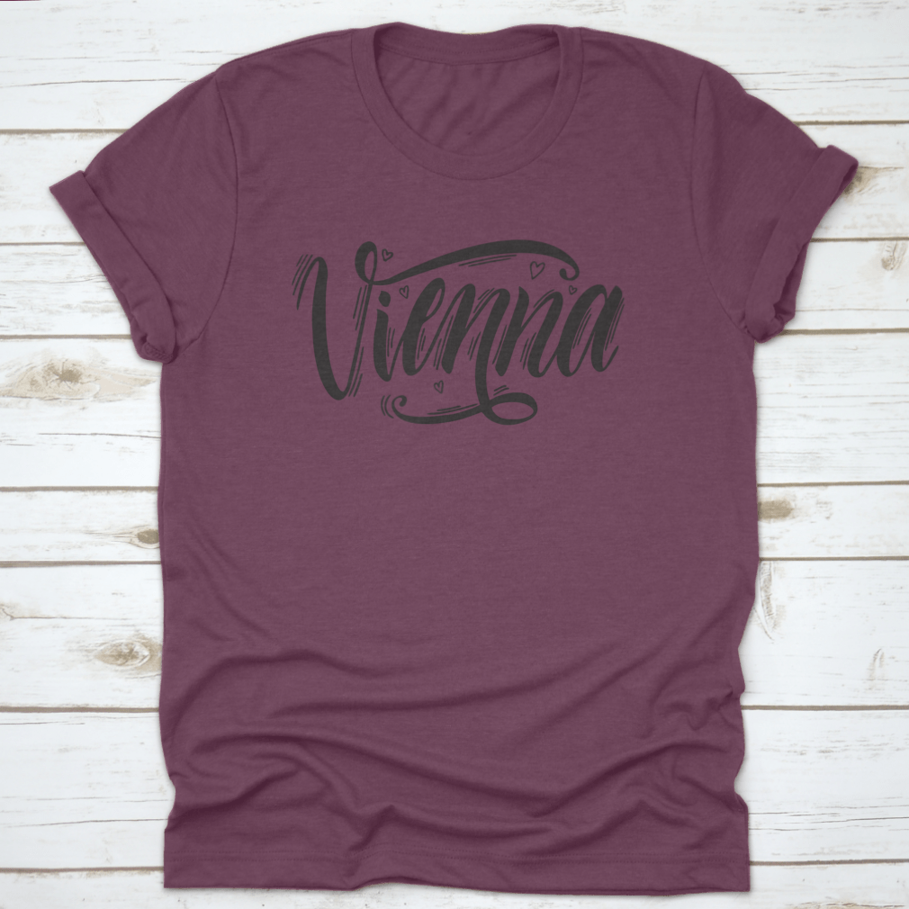 Hand-drawn typography design featuring Vienna, Austria on a comfortable cotton T-shirt.