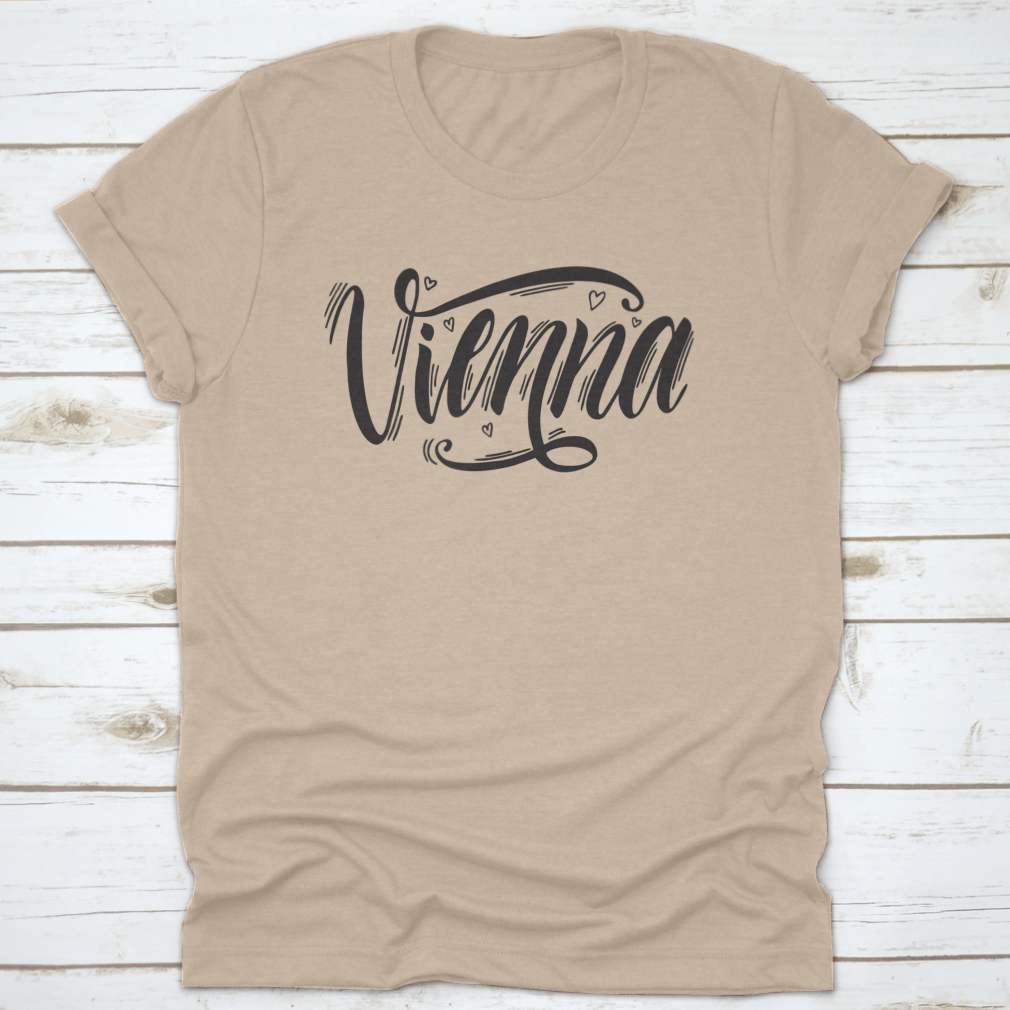 Hand-drawn typography design featuring Vienna, Austria on a comfortable cotton T-shirt.