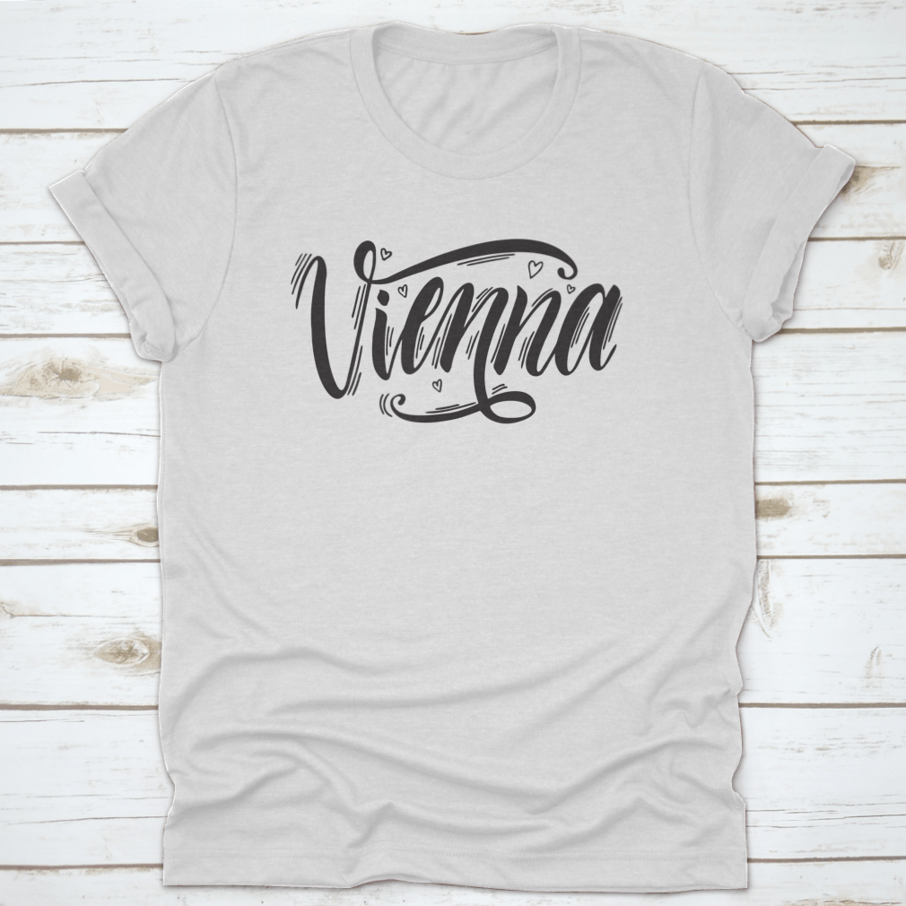 Hand-drawn typography design featuring Vienna, Austria on a comfortable cotton T-shirt.