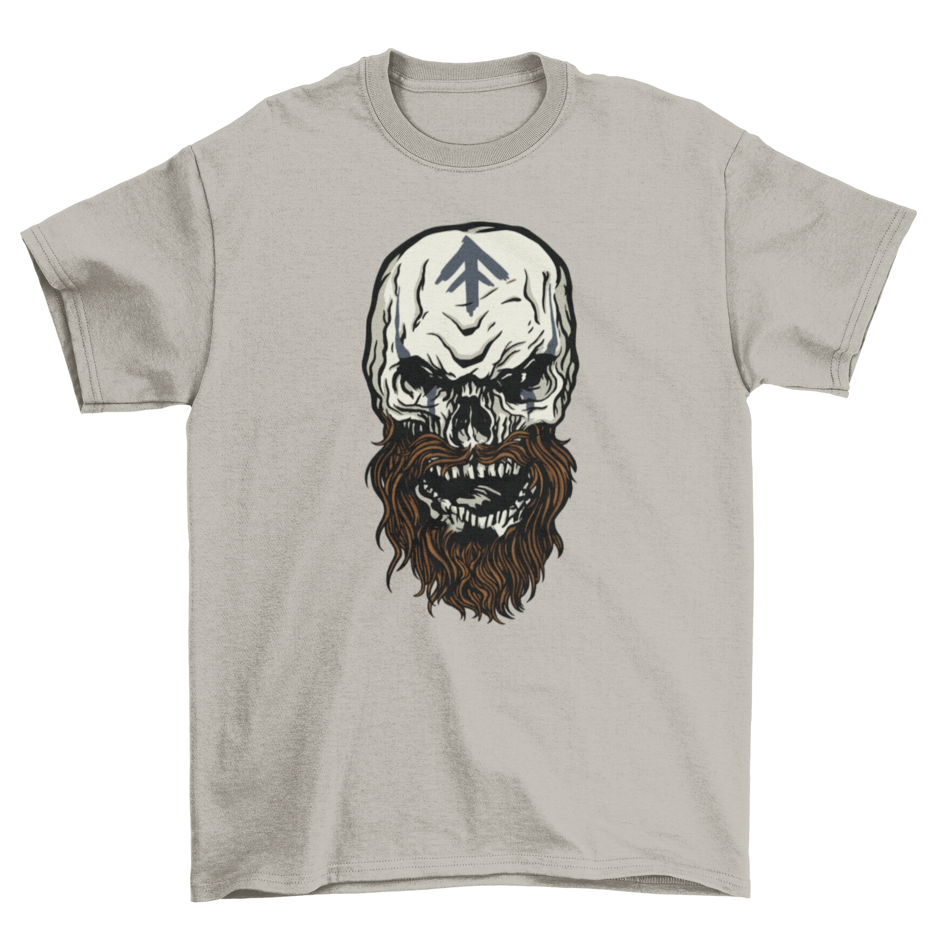 Viking skull monster t-shirt featuring a detailed skull design with a symbol on its forehead, showcasing a bold and unique graphic.