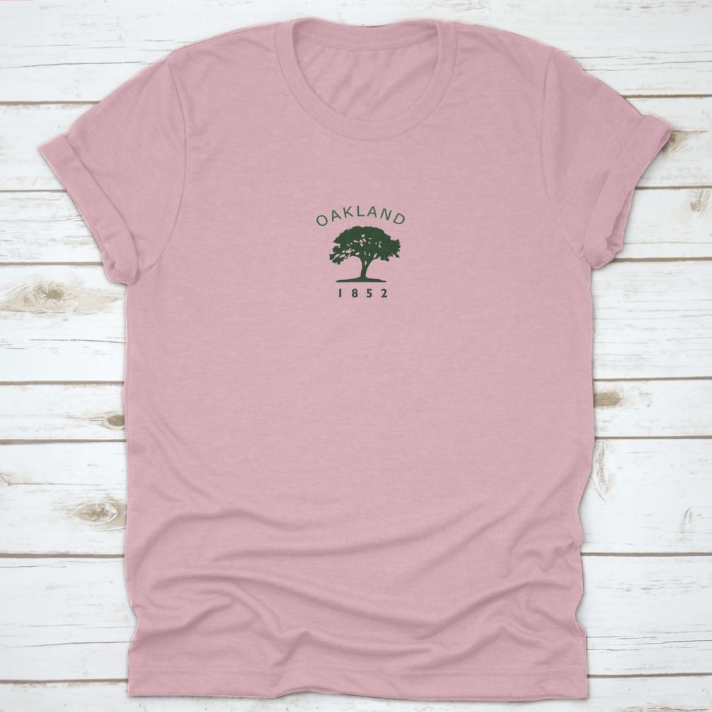 Vintage 1852 Oakland Flag T-shirt featuring an oak tree logo, showcasing a classic design on a comfortable cotton fabric.