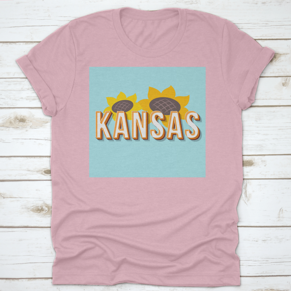 Vintage 3D Lettering T-shirt featuring Kansas design with sunflower element, showcasing a classic fit and high-quality fabric.