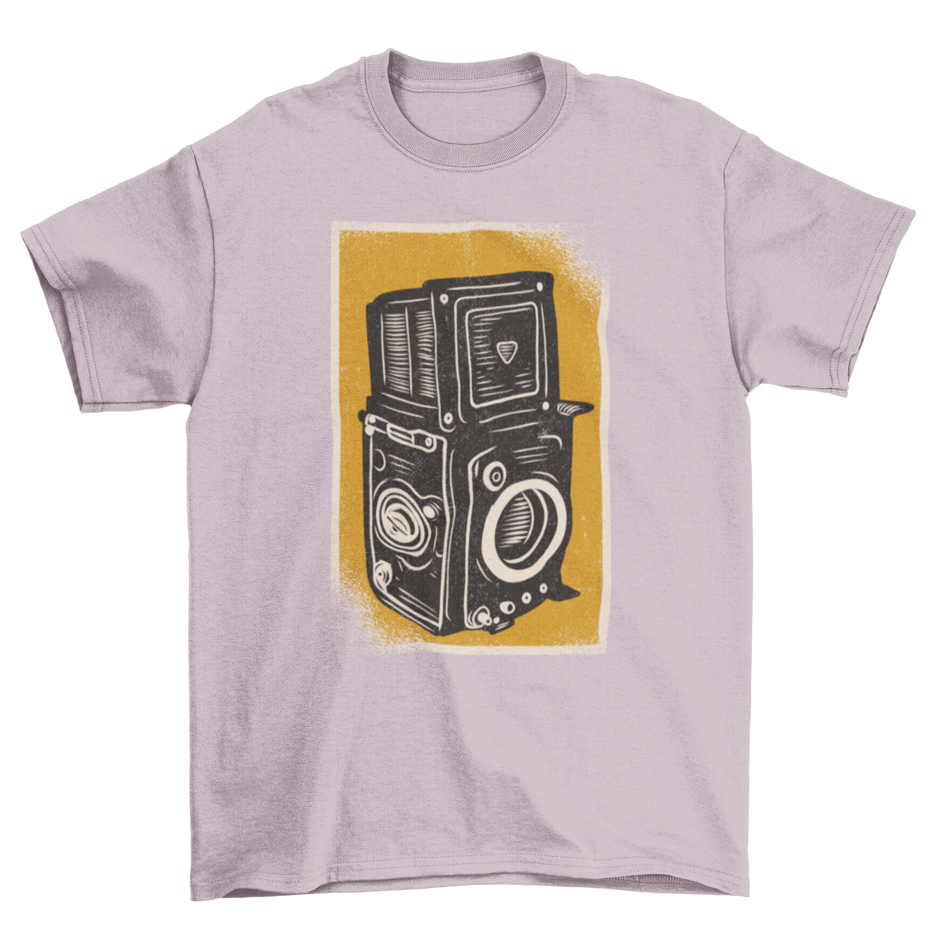 Vintage Black & White Camera T-Shirt featuring a retro film camera design, perfect for photography enthusiasts.