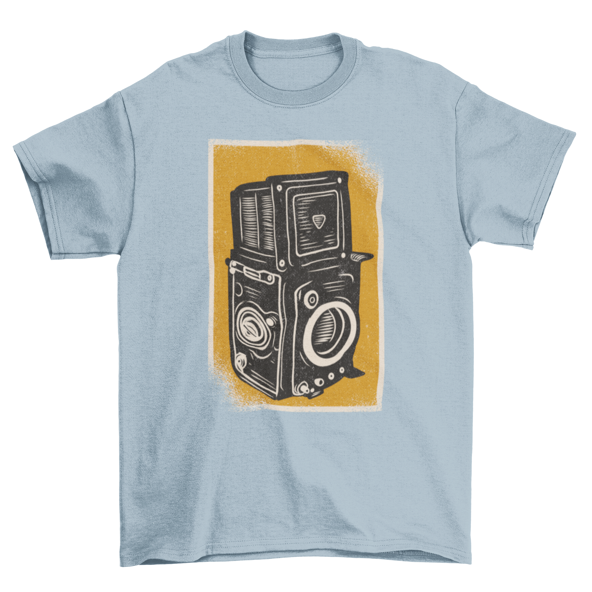 Vintage Black & White Camera T-Shirt featuring a retro film camera design, perfect for photography enthusiasts.