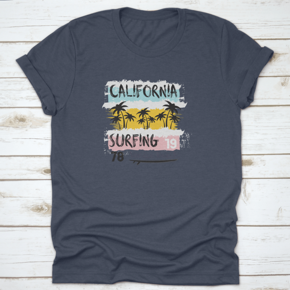 Vintage Grunge Design T-Shirt featuring a surfing theme, showcasing vibrant colors and a classic fit, perfect for casual wear.