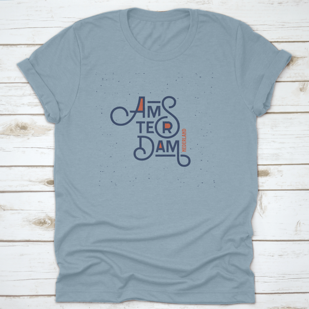 Vintage Hand Lettering Amsterdam T-Shirt showcasing unique design and comfortable fit, made from high-quality cotton.