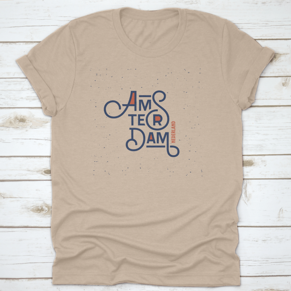 Vintage Hand Lettering Amsterdam T-Shirt showcasing unique design and comfortable fit, made from high-quality cotton.