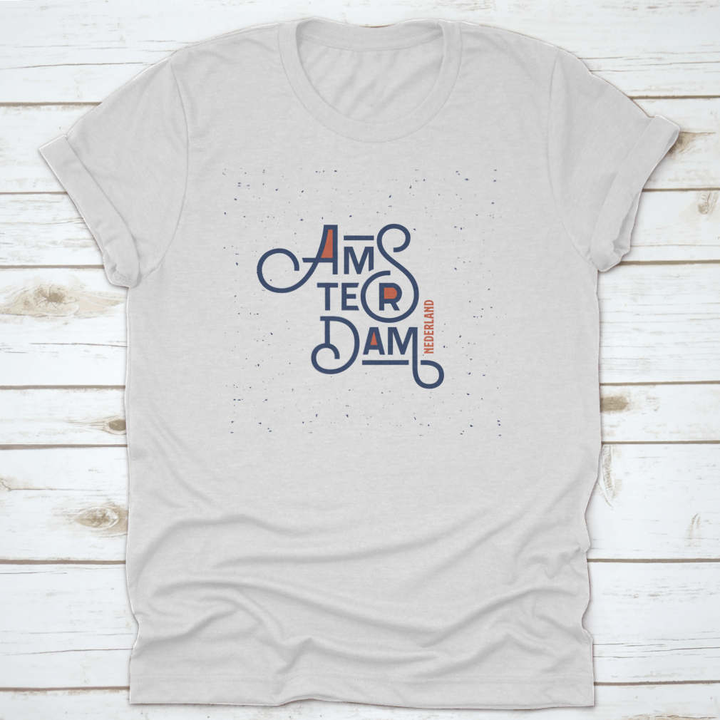 Vintage Hand Lettering Amsterdam T-Shirt showcasing unique design and comfortable fit, made from high-quality cotton.
