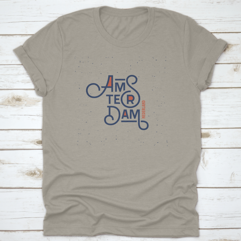 Vintage Hand Lettering Amsterdam T-Shirt showcasing unique design and comfortable fit, made from high-quality cotton.