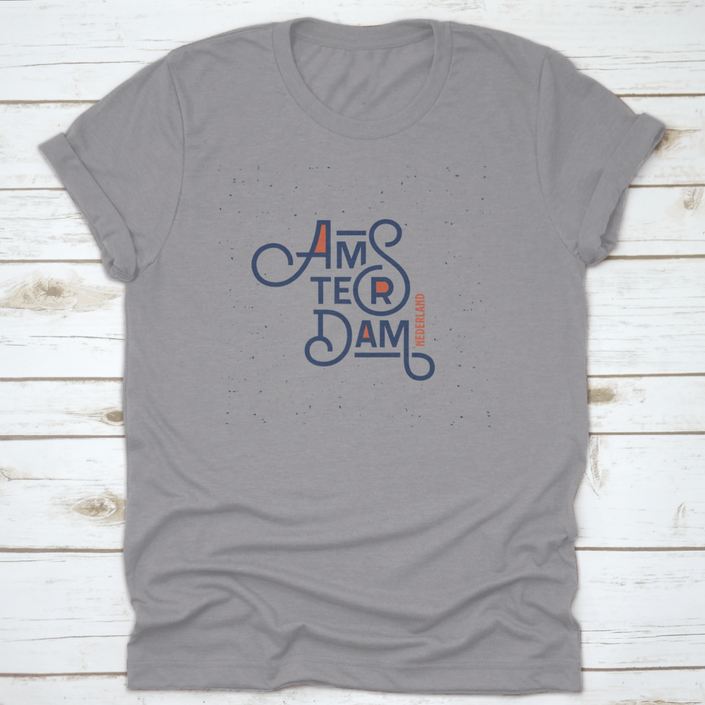 Vintage Hand Lettering Amsterdam T-Shirt showcasing unique design and comfortable fit, made from high-quality cotton.