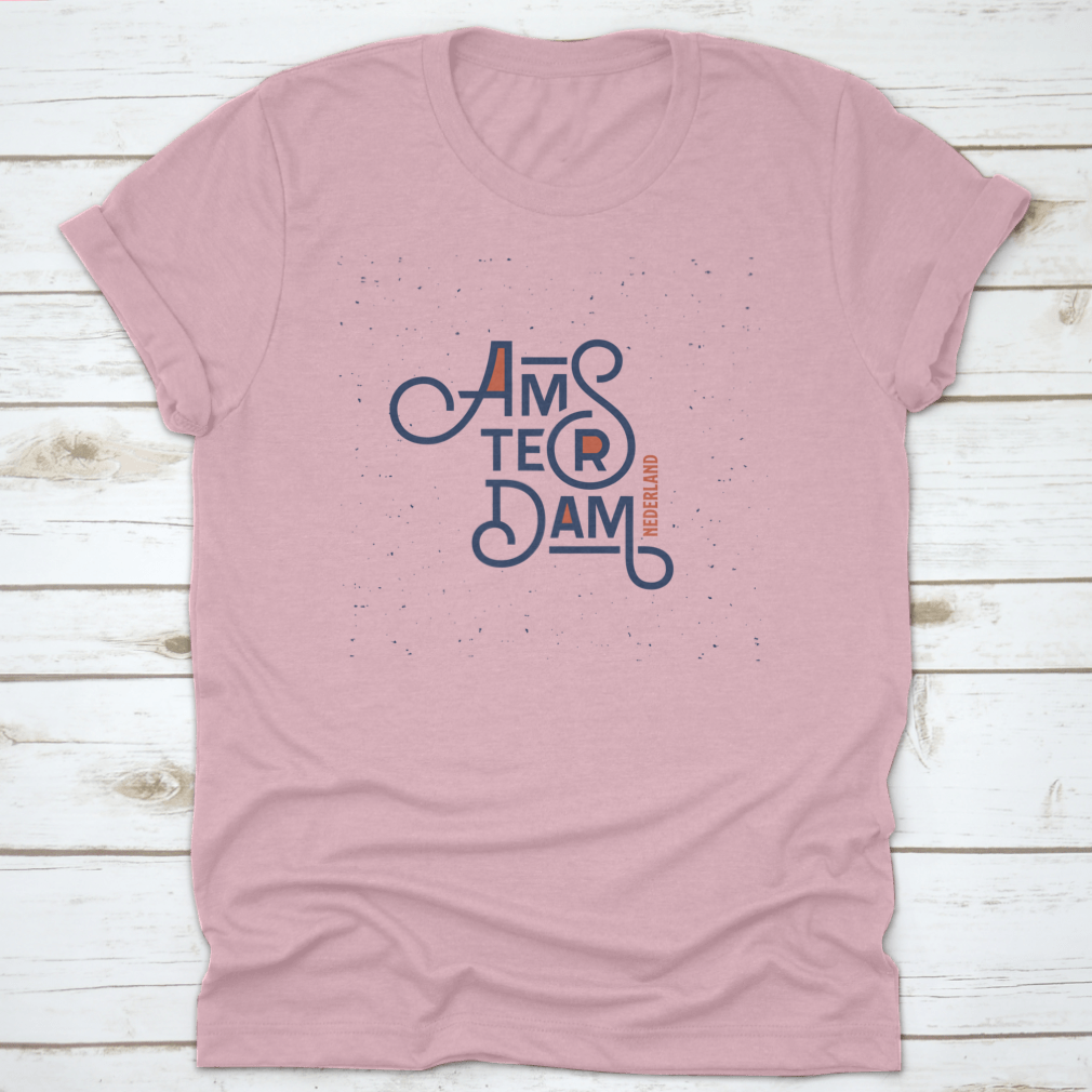 Vintage Hand Lettering Amsterdam T-Shirt showcasing unique design and comfortable fit, made from high-quality cotton.