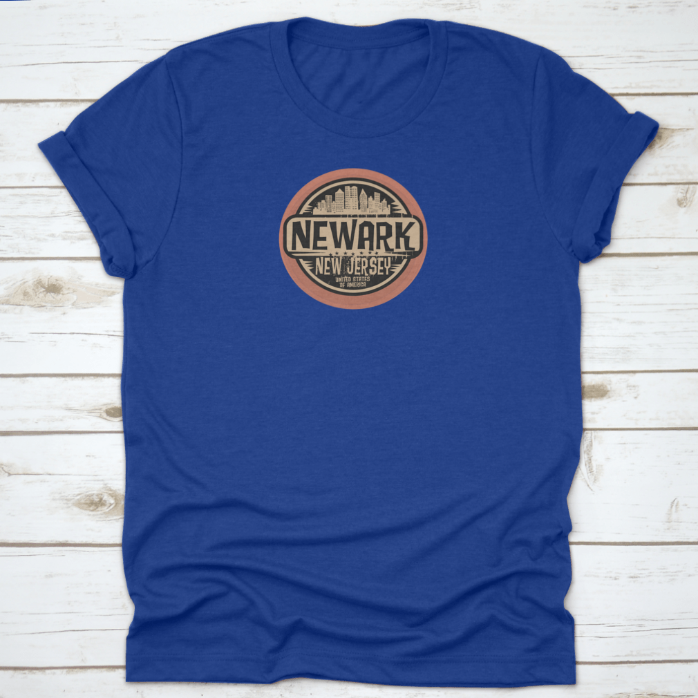 Vintage Stamp of Newark, New Jersey cotton t-shirt showcasing classic design and comfortable fit.