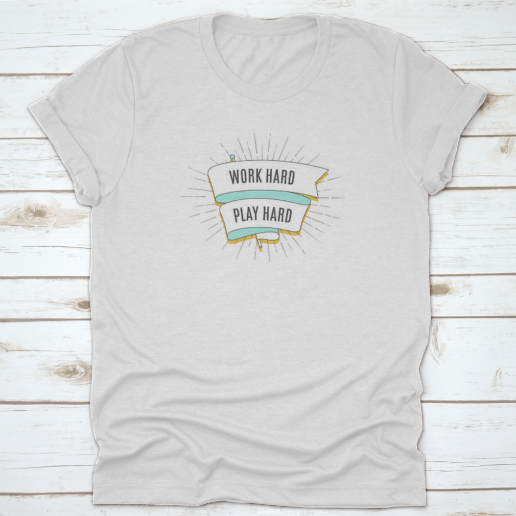Vintage Trendy Ribbon featuring 'Work Hard Play Hard' text, made from soft cotton fabric, showcasing a classic fit and inspirational design.