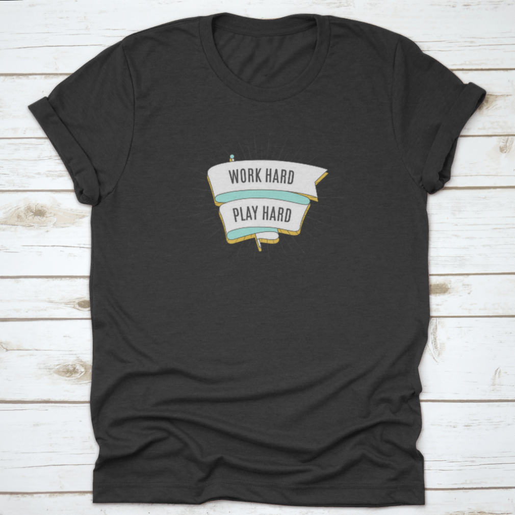 Vintage Trendy Ribbon featuring 'Work Hard Play Hard' text, made from soft cotton fabric, showcasing a classic fit and inspirational design.
