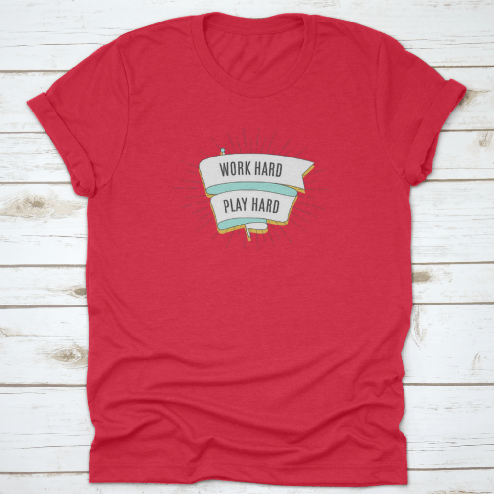Vintage Trendy Ribbon featuring 'Work Hard Play Hard' text, made from soft cotton fabric, showcasing a classic fit and inspirational design.