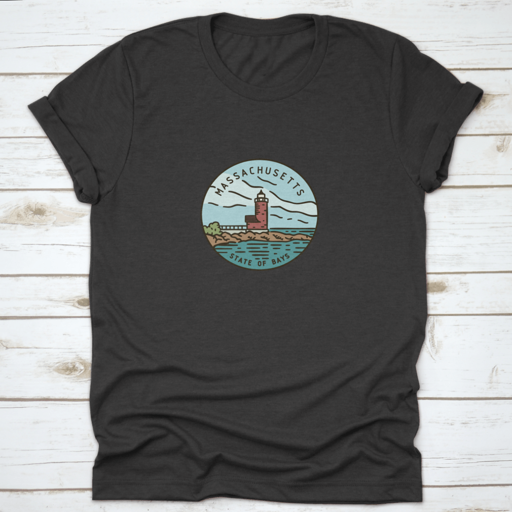 Vintage vector round label featuring the Massachusetts Lighthouse Ocran design on a cotton fabric.