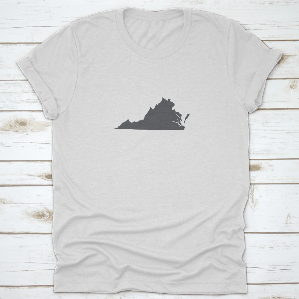 Virginia Grey State Border Map T-shirt featuring a unique design, made from 100% cotton for comfort and style.