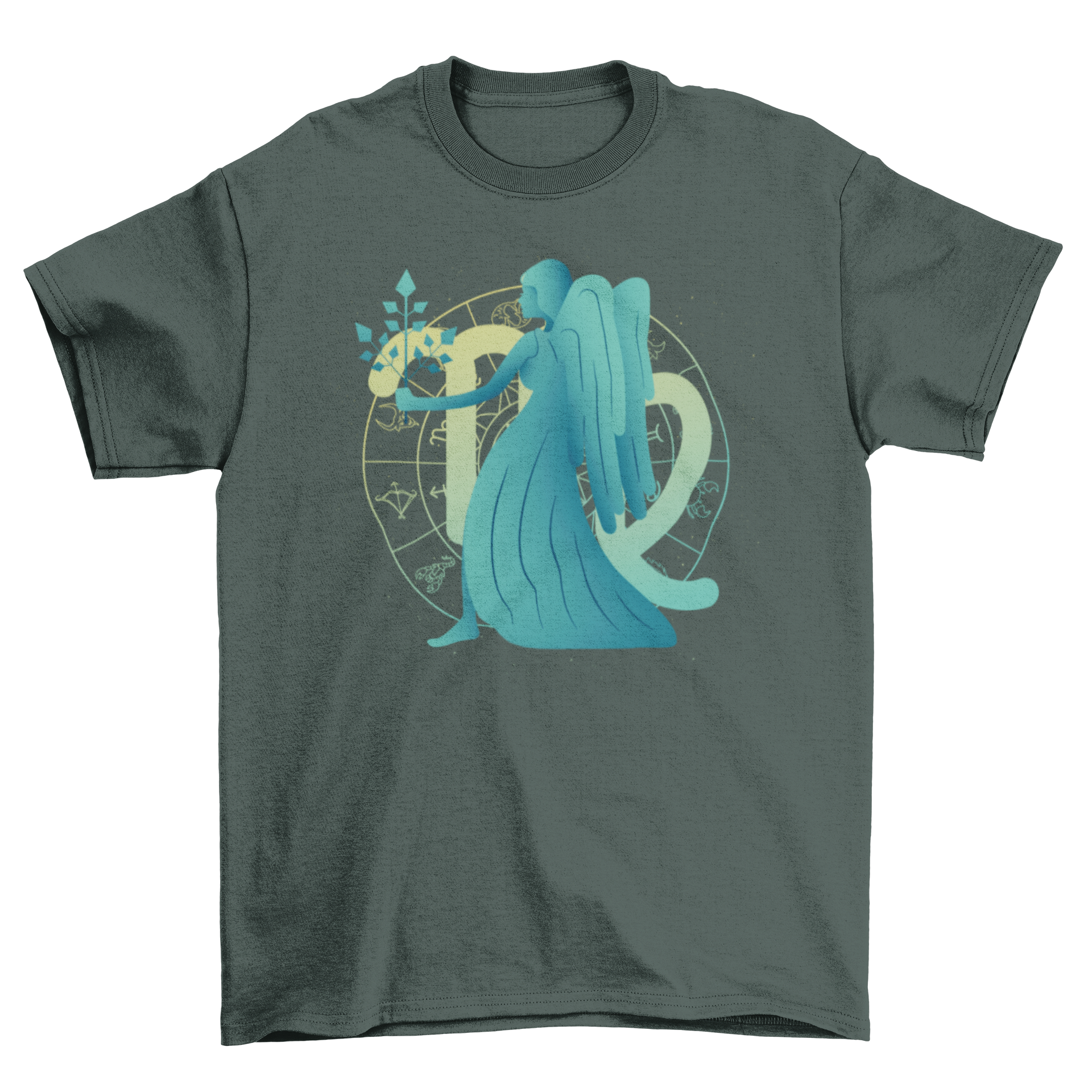 Stylish t-shirt featuring a gradient Virgo zodiac sign design, perfect for astrology enthusiasts.