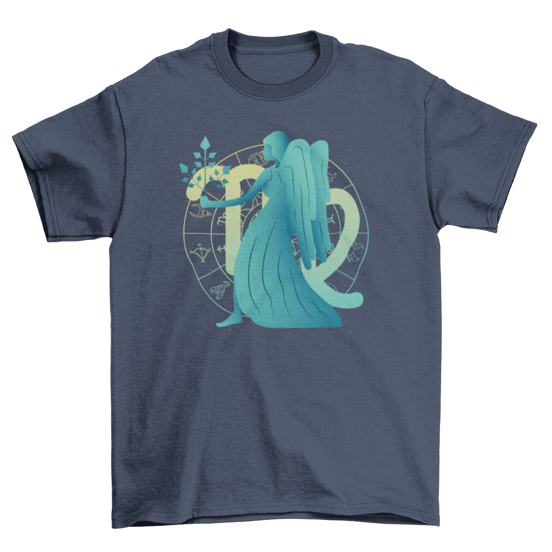 Stylish t-shirt featuring a gradient Virgo zodiac sign design, perfect for astrology enthusiasts.
