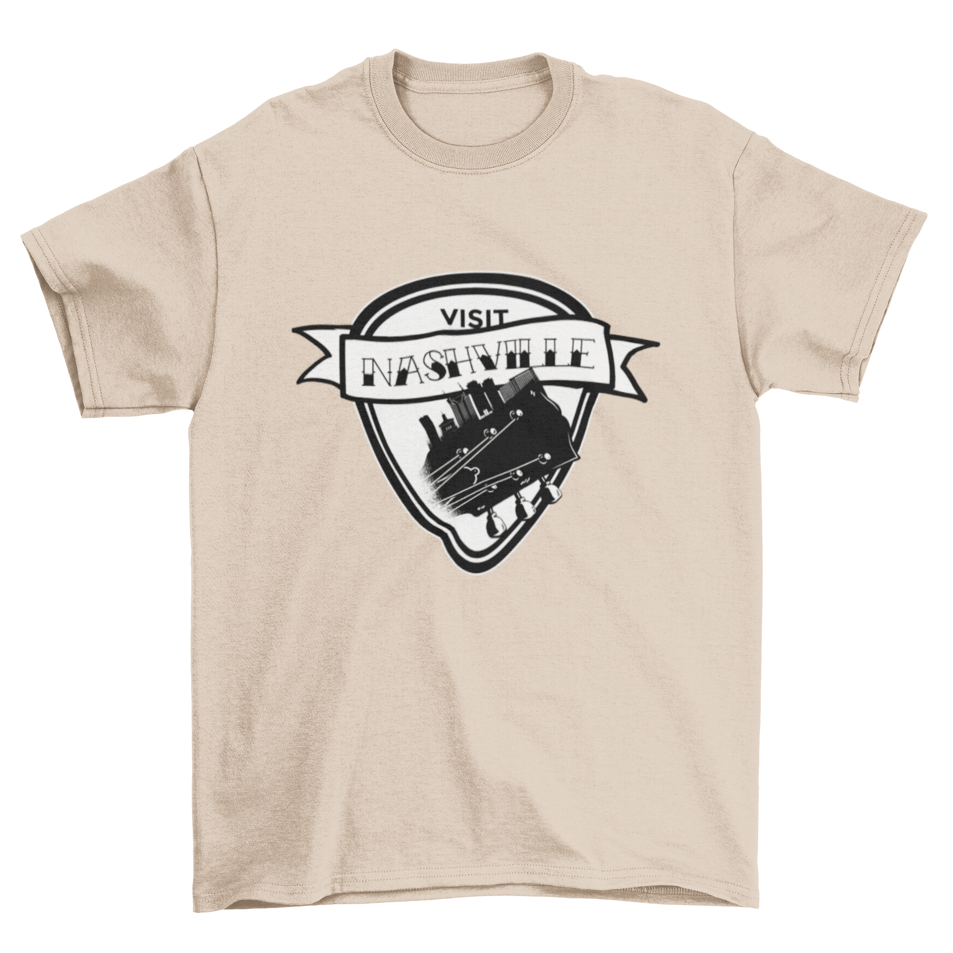 Visit Nashville t-shirt featuring a guitar design and quote.