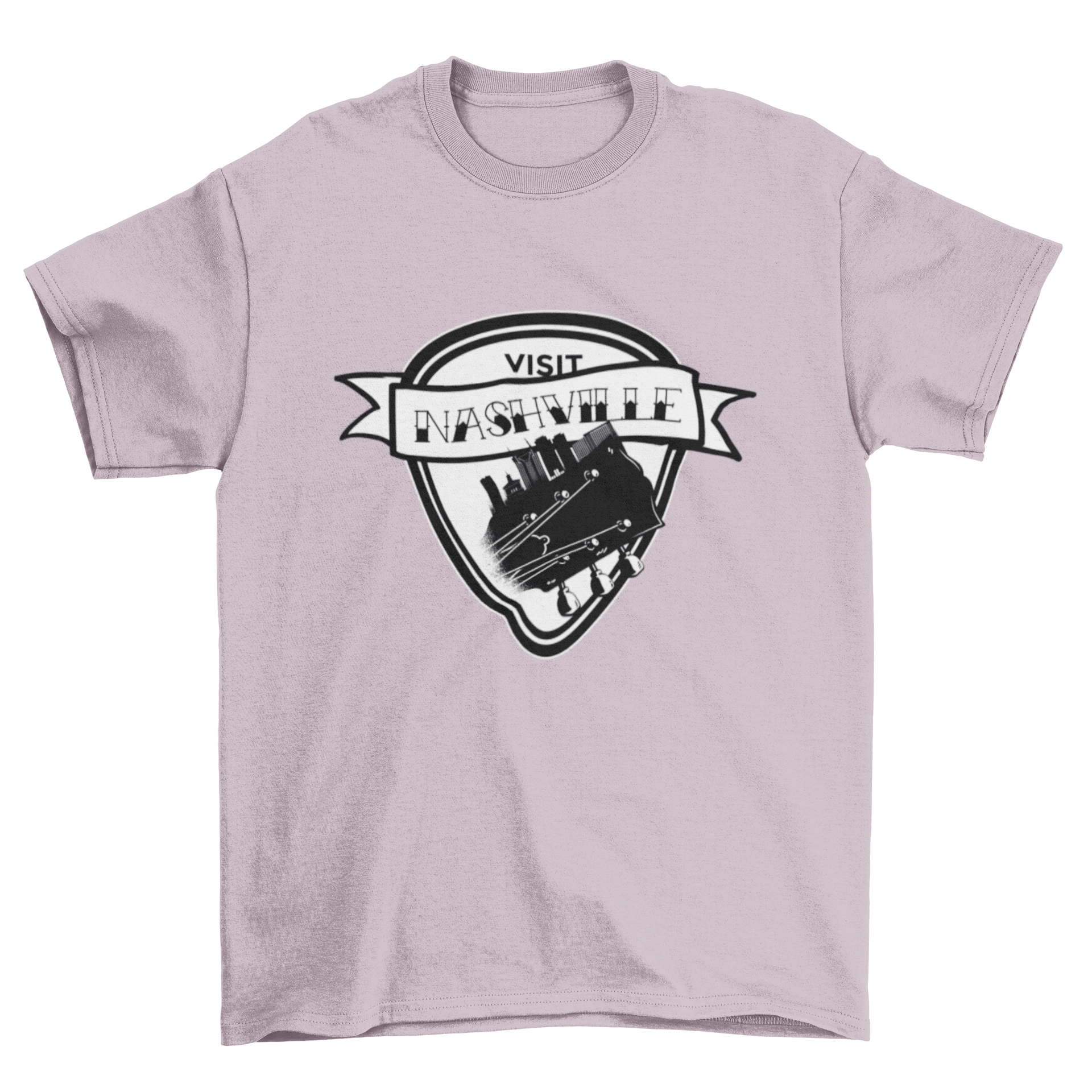 Visit Nashville t-shirt featuring a guitar design and quote.