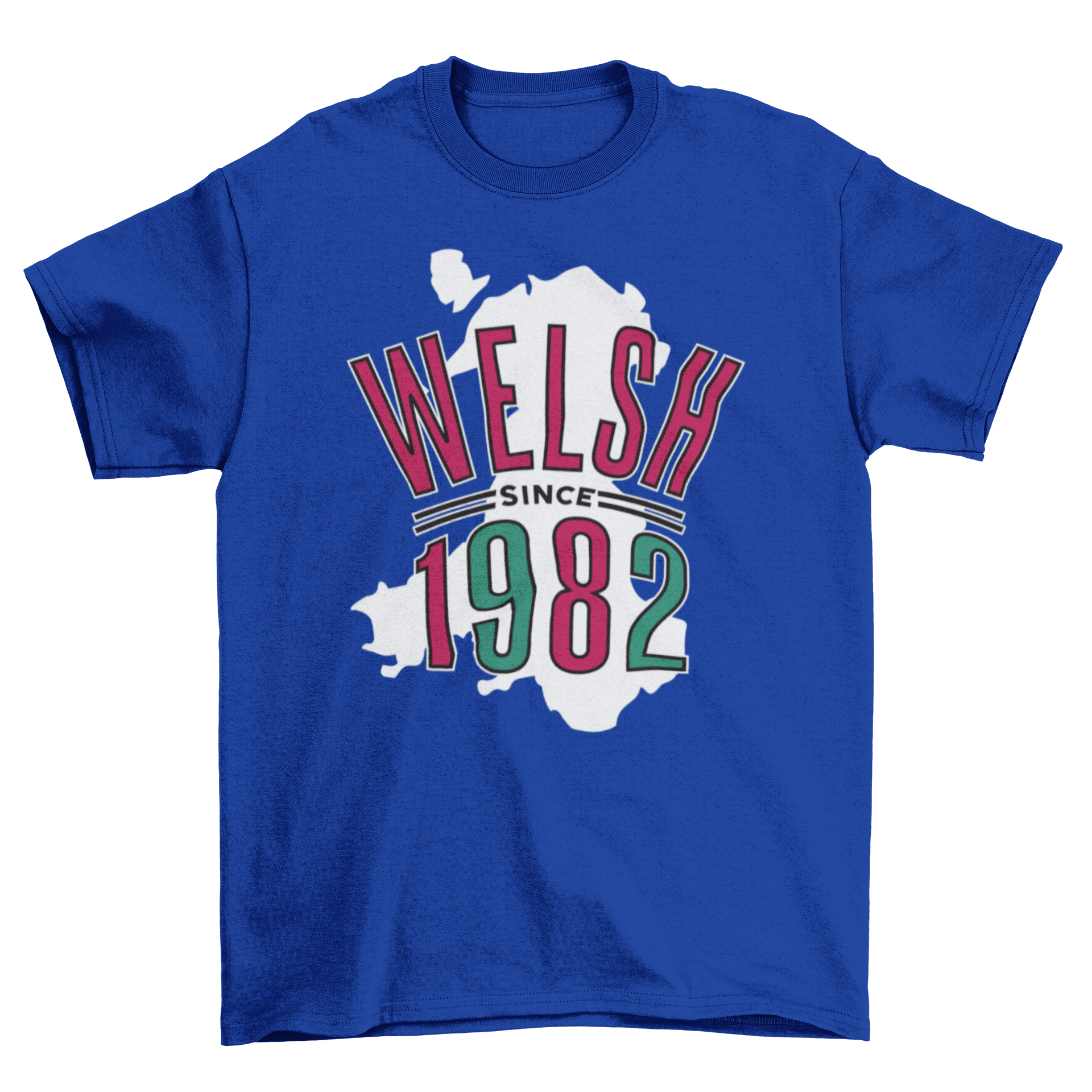 Wales country map t-shirt featuring the quote 'Welsh since 1982', showcasing a stylish design.