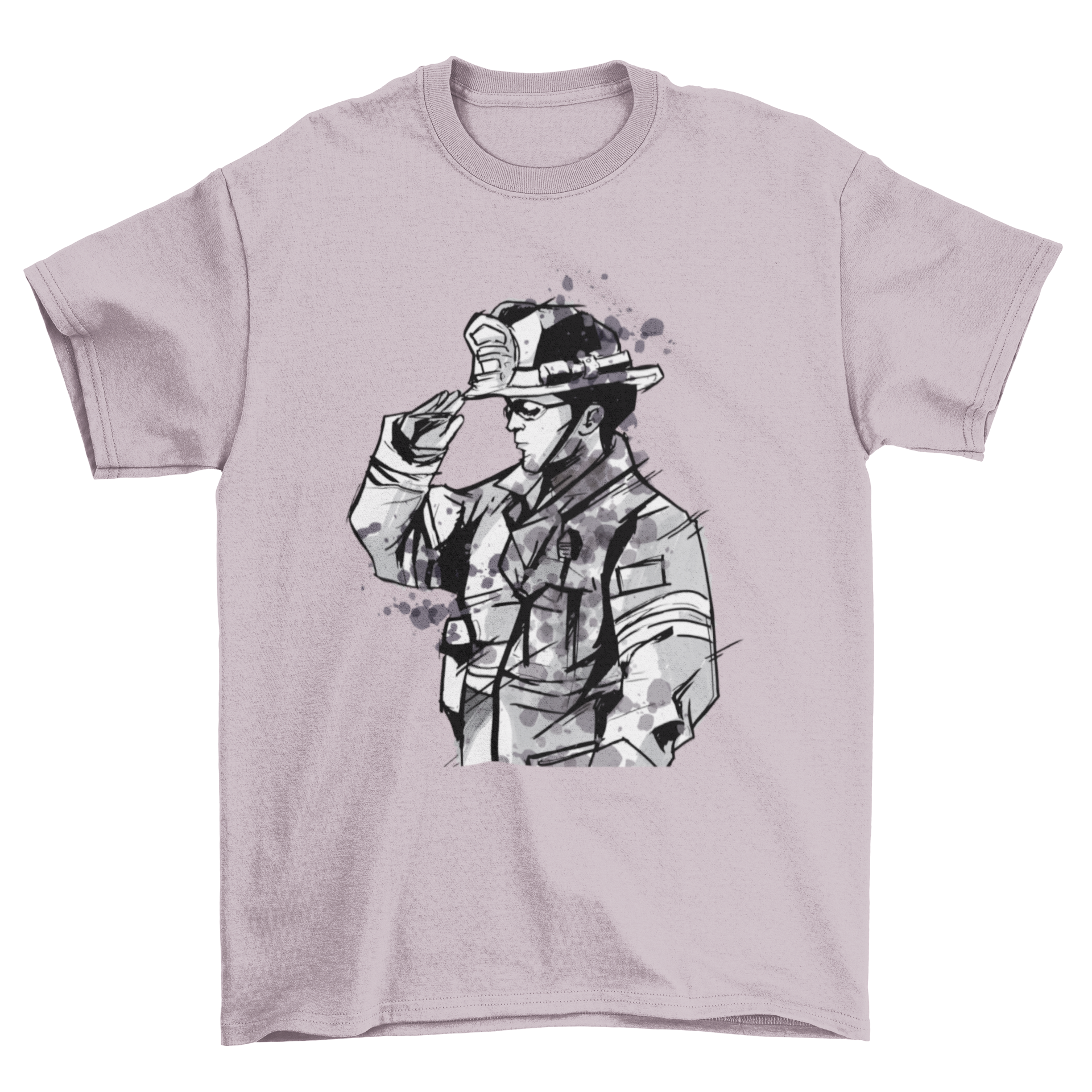 Watercolor Firefighter T-shirt featuring a vibrant illustration of a fireman in watercolor style, showcasing bravery and heroism.