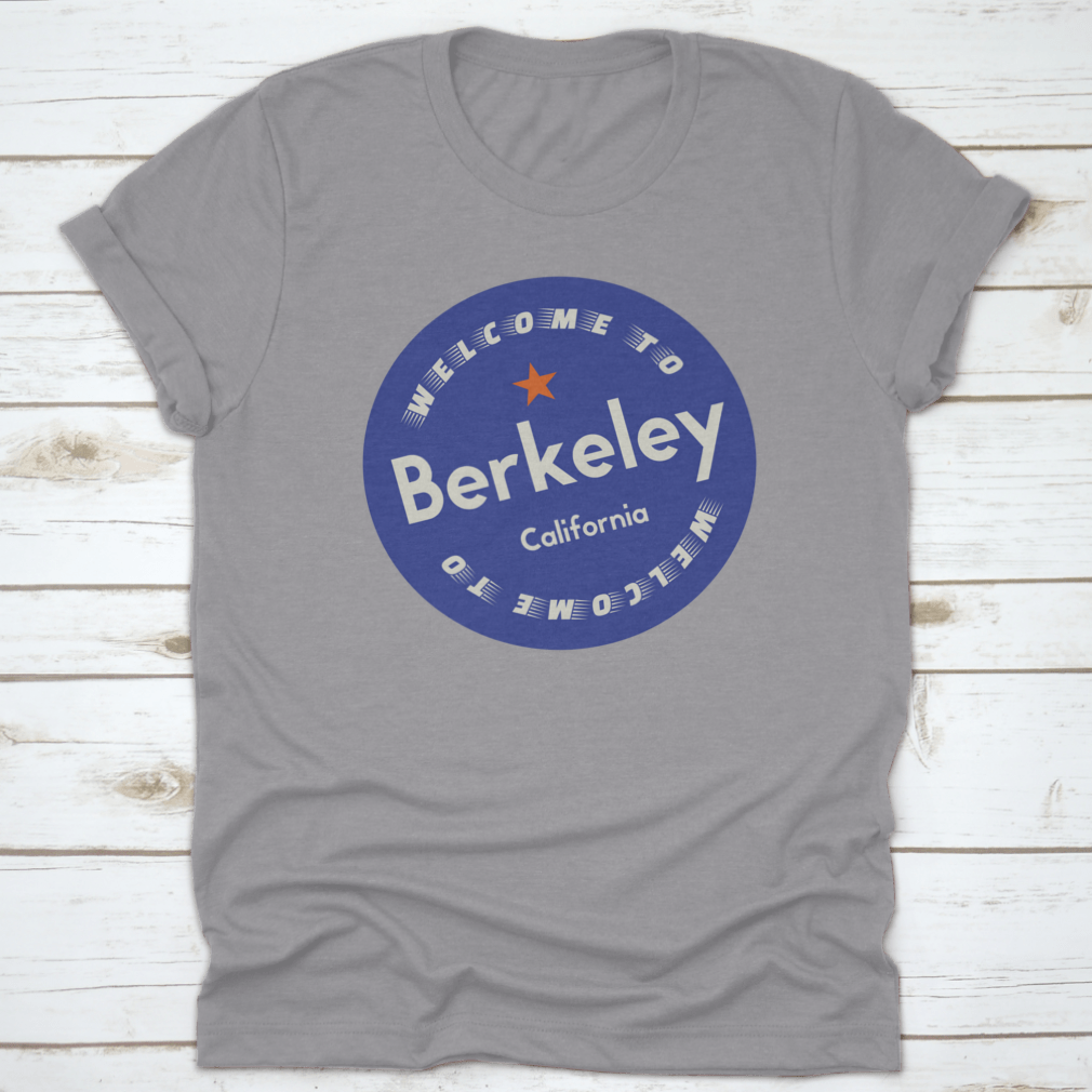 A stylish cotton shirt featuring a Berkeley California tourism badge design, perfect for tourists and locals.