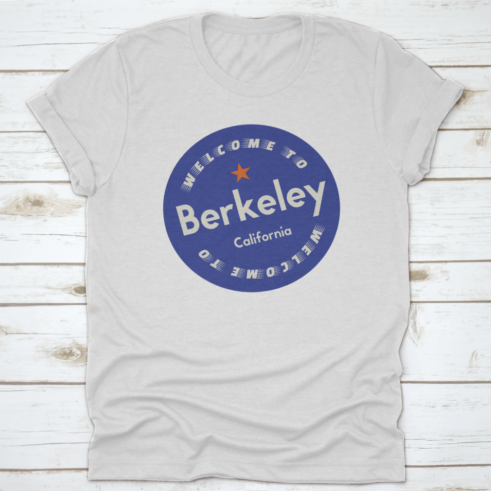 A stylish cotton shirt featuring a Berkeley California tourism badge design, perfect for tourists and locals.
