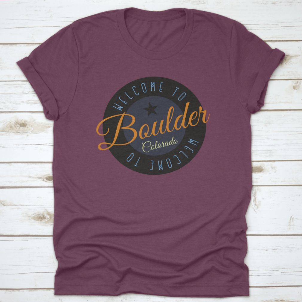 A stylish cotton shirt featuring the phrase 'Welcome To Boulder Colorado' with scenic designs, perfect for tourists and locals.