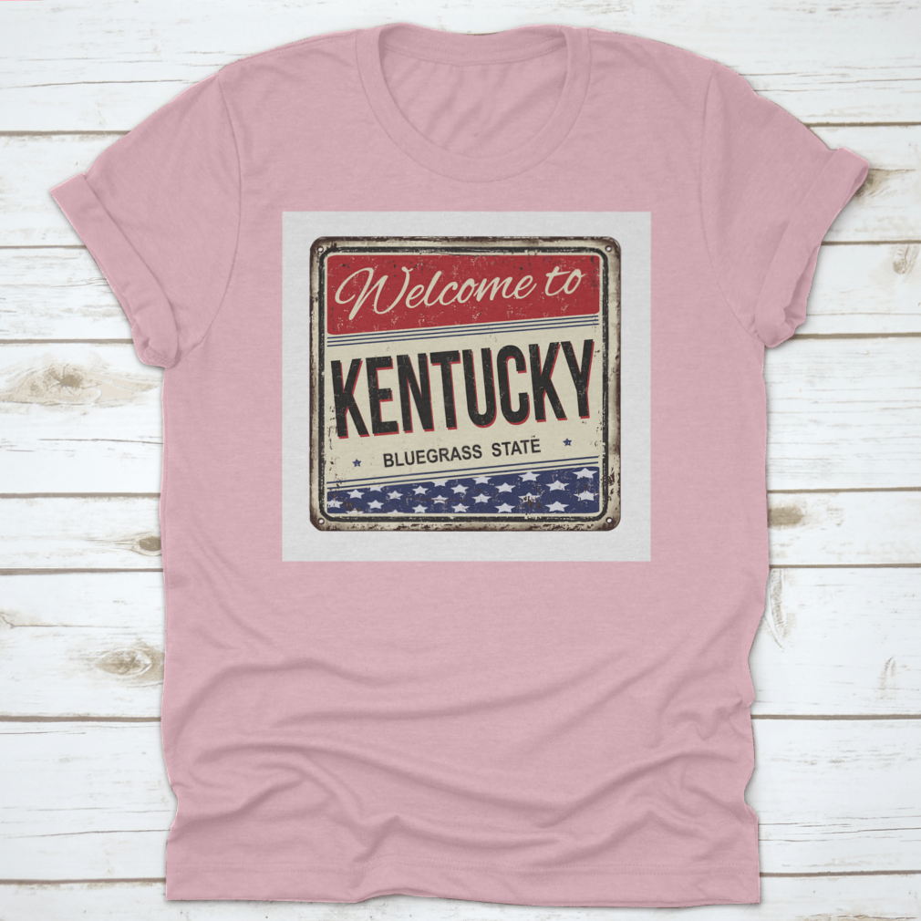 Vintage rusty metal sign featuring 'Welcome To Kentucky The Bluegrass State' with a rustic design.