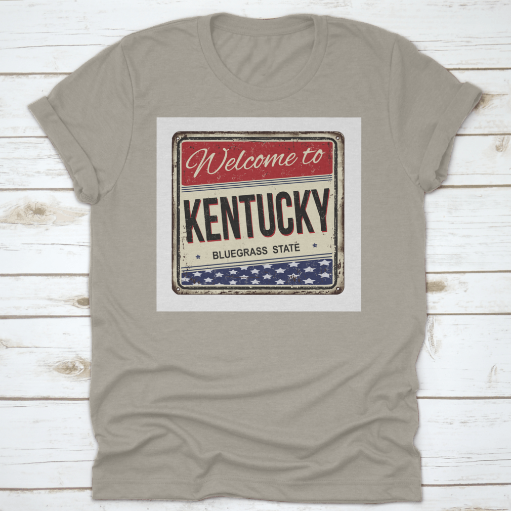 Vintage rusty metal sign featuring 'Welcome To Kentucky The Bluegrass State' with a rustic design.