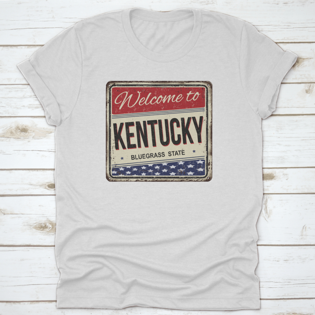 Vintage rusty metal sign featuring 'Welcome To Kentucky The Bluegrass State' with a rustic design.