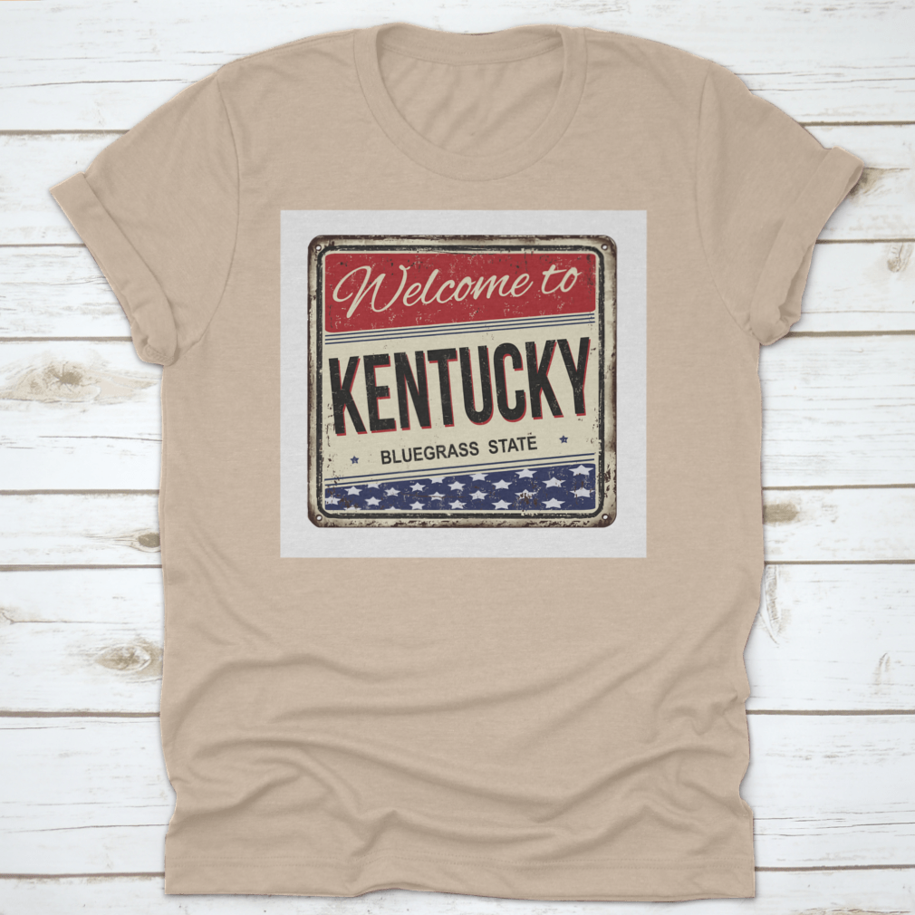 Vintage rusty metal sign featuring 'Welcome To Kentucky The Bluegrass State' with a rustic design.