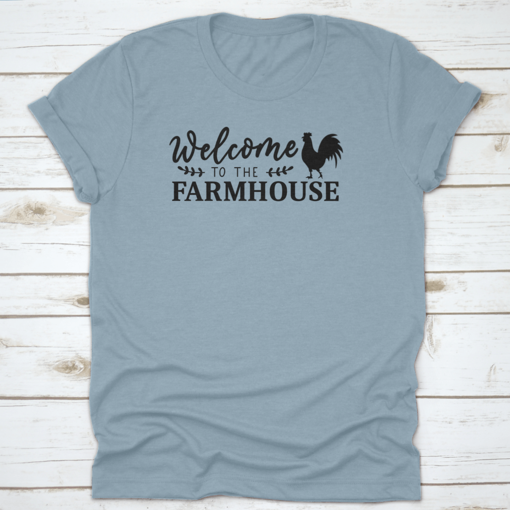 A stylish Farmhouse Design T-shirt displayed on a white background, showcasing its classic fit and soft cotton fabric.