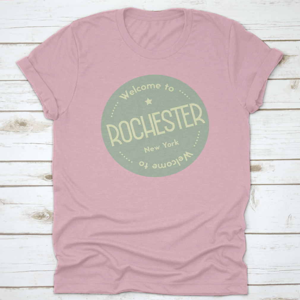 A round badge vector illustration featuring the text 'Welcome To Rochester, New York' with vibrant colors and a tourism theme.