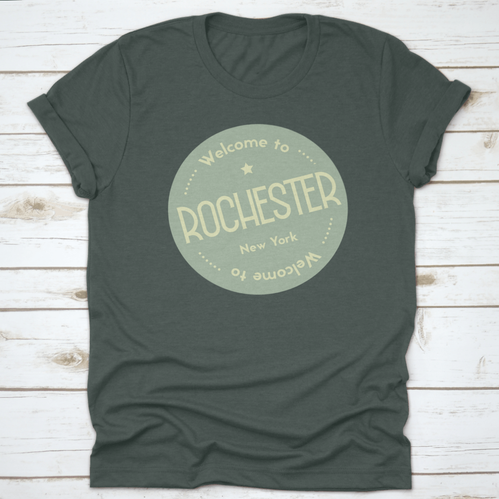 A round badge vector illustration featuring the text 'Welcome To Rochester, New York' with vibrant colors and a tourism theme.