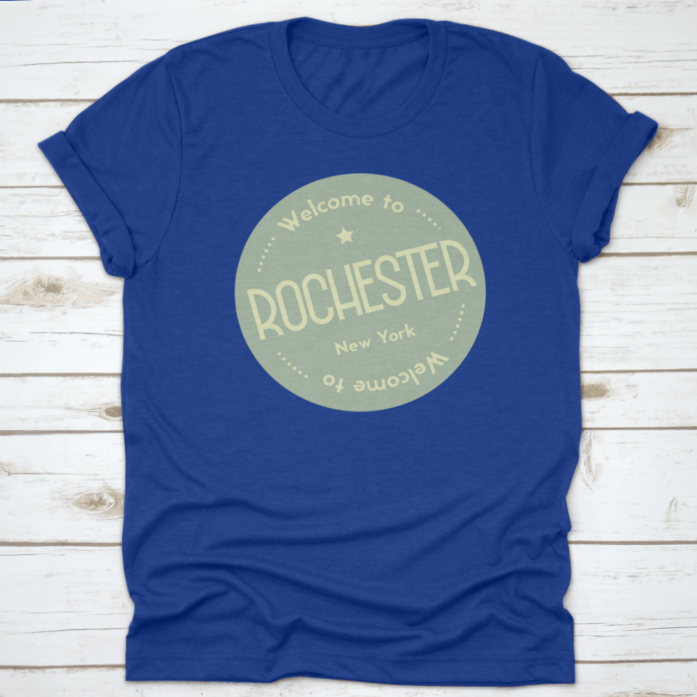 A round badge vector illustration featuring the text 'Welcome To Rochester, New York' with vibrant colors and a tourism theme.