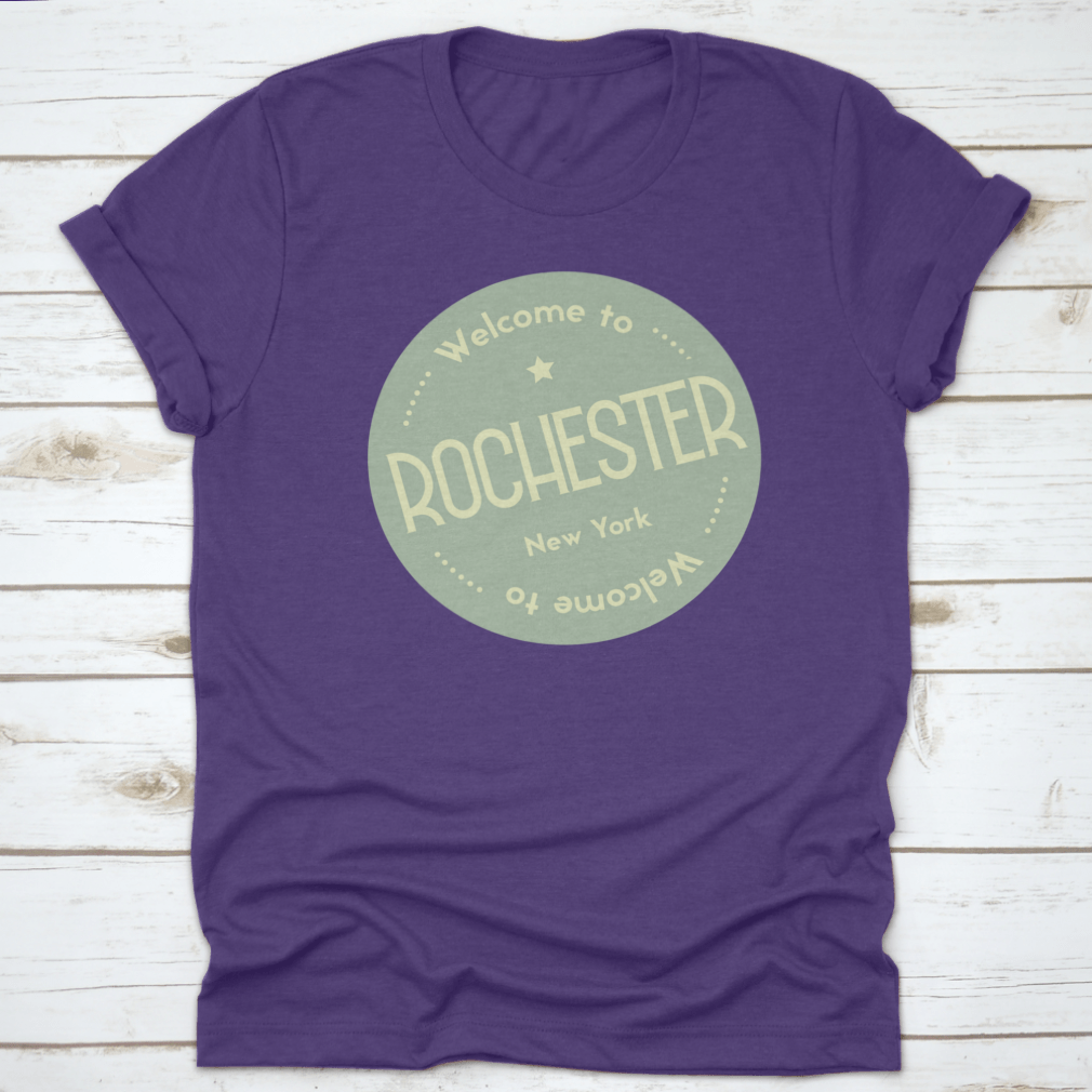 A round badge vector illustration featuring the text 'Welcome To Rochester, New York' with vibrant colors and a tourism theme.