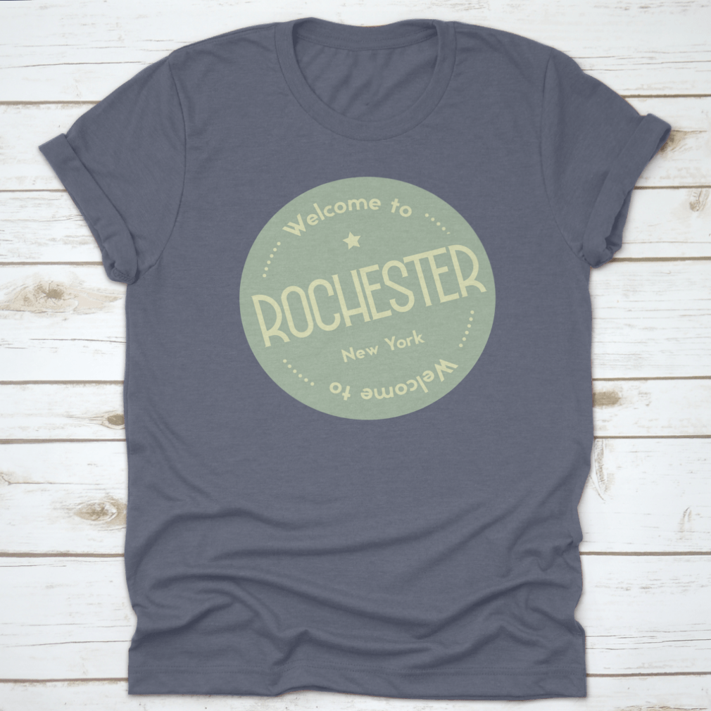 A round badge vector illustration featuring the text 'Welcome To Rochester, New York' with vibrant colors and a tourism theme.