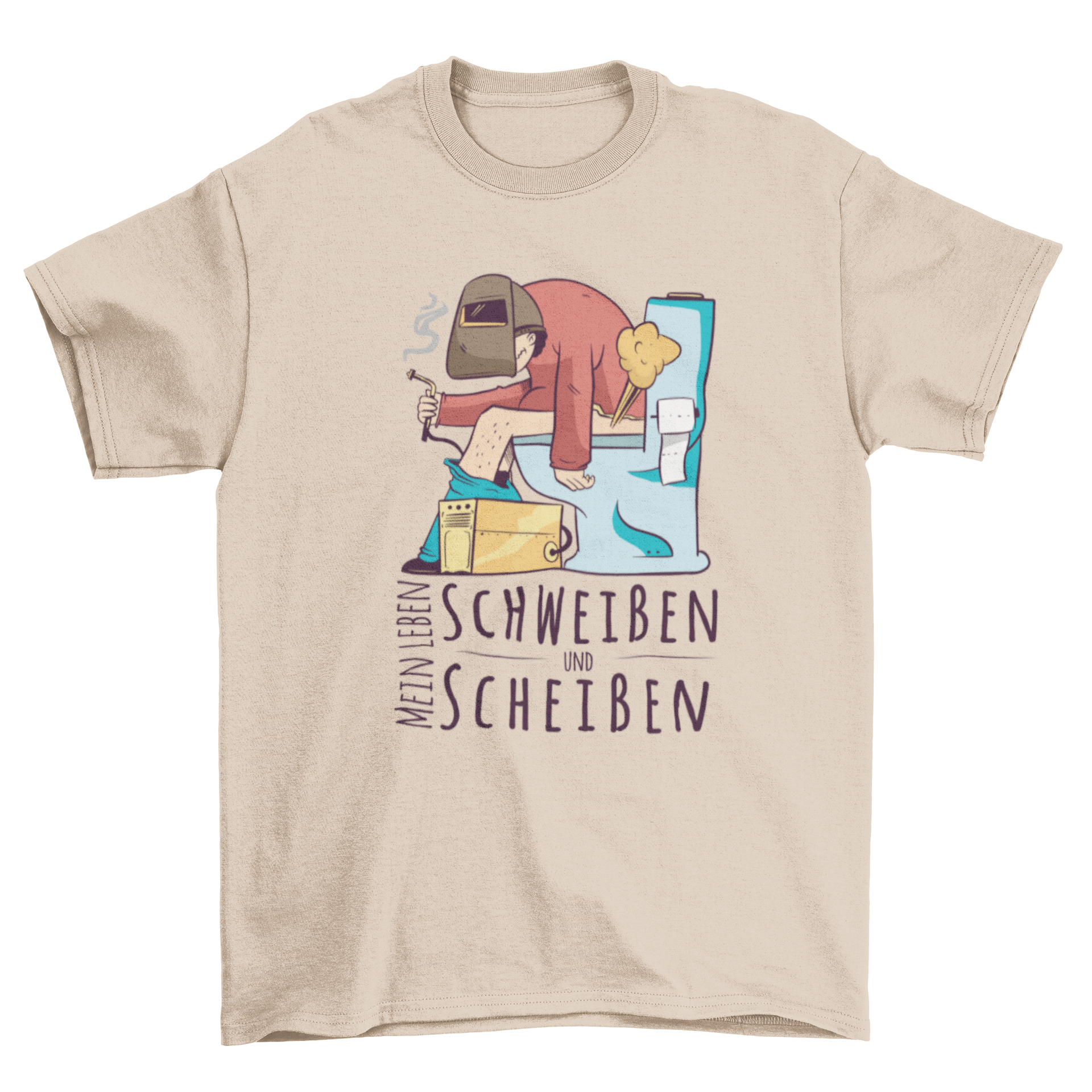 Welder German Quote T-shirt featuring a welder on a toilet with a humorous German quote.