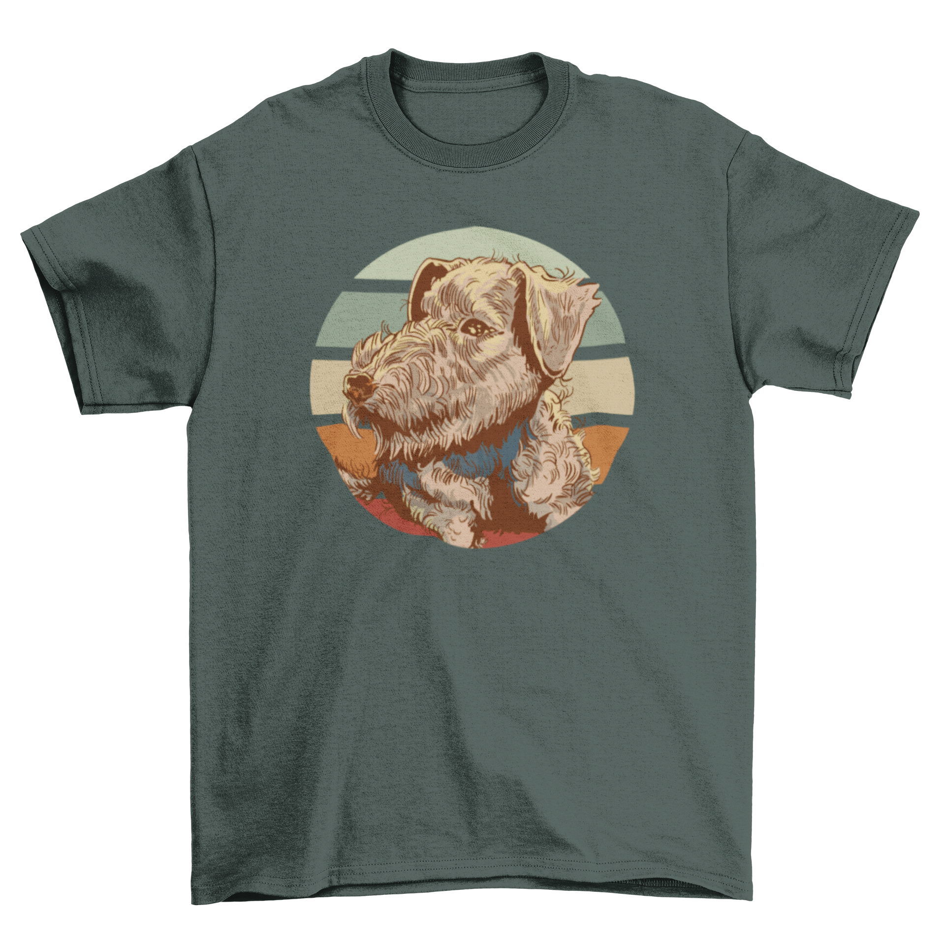Stylish Welsh terrier dog t-shirt featuring a realistic dog illustration and a retro background design.