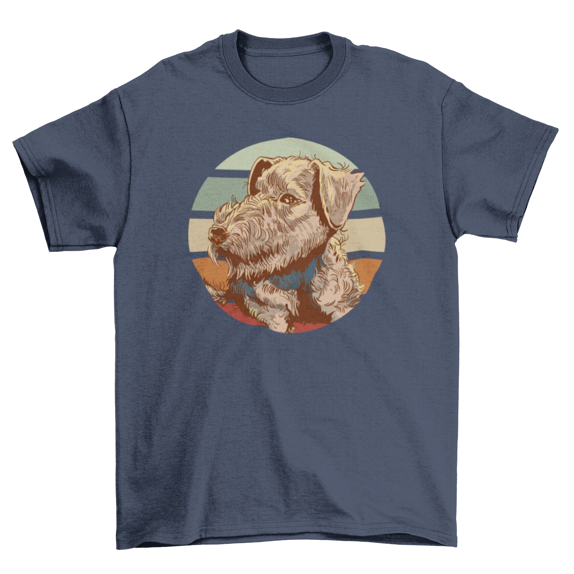 Stylish Welsh terrier dog t-shirt featuring a realistic dog illustration and a retro background design.