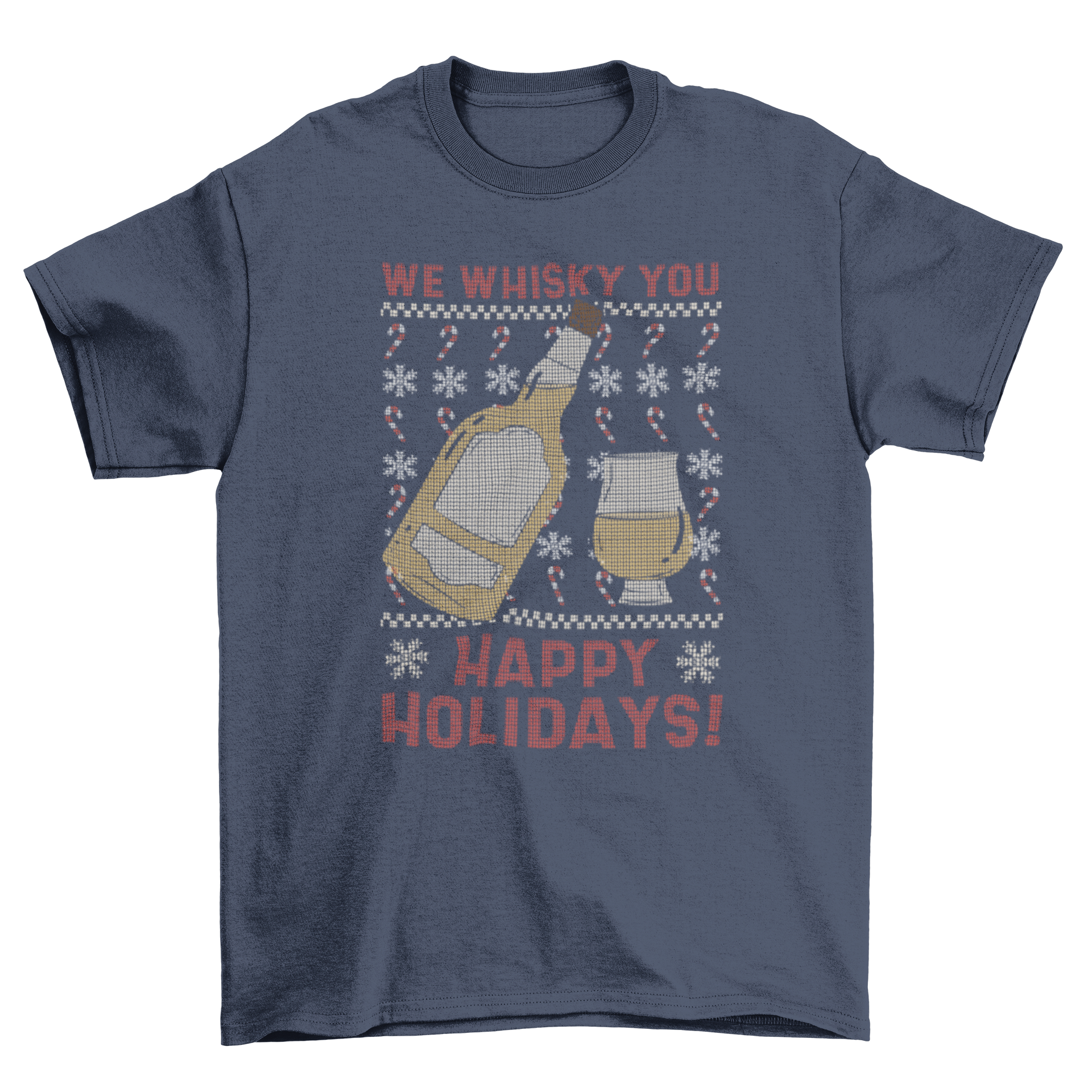 Whisky Quote Holidays T-Shirt featuring a whisky bottle and festive quote design.