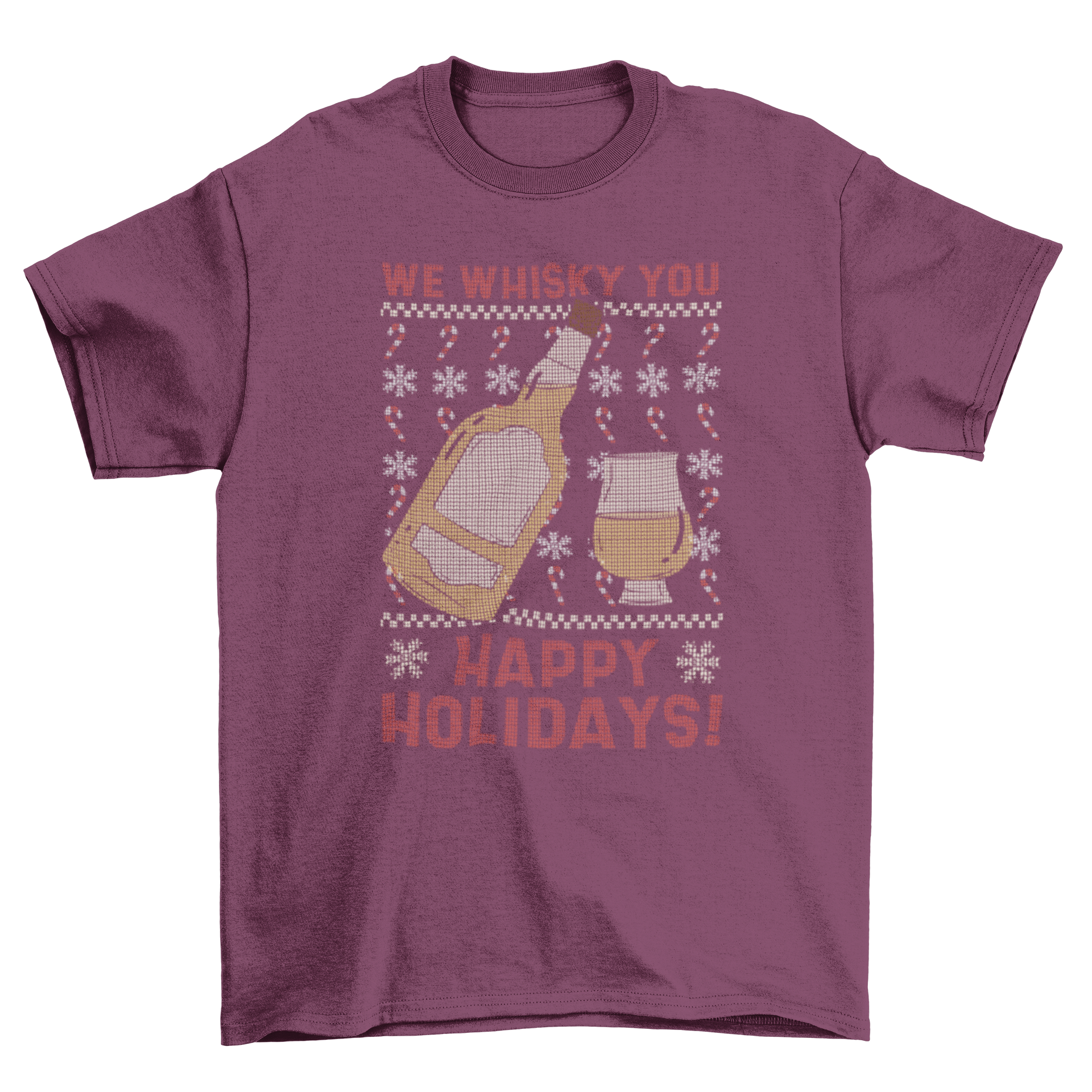 Whisky Quote Holidays T-Shirt featuring a whisky bottle and festive quote design.