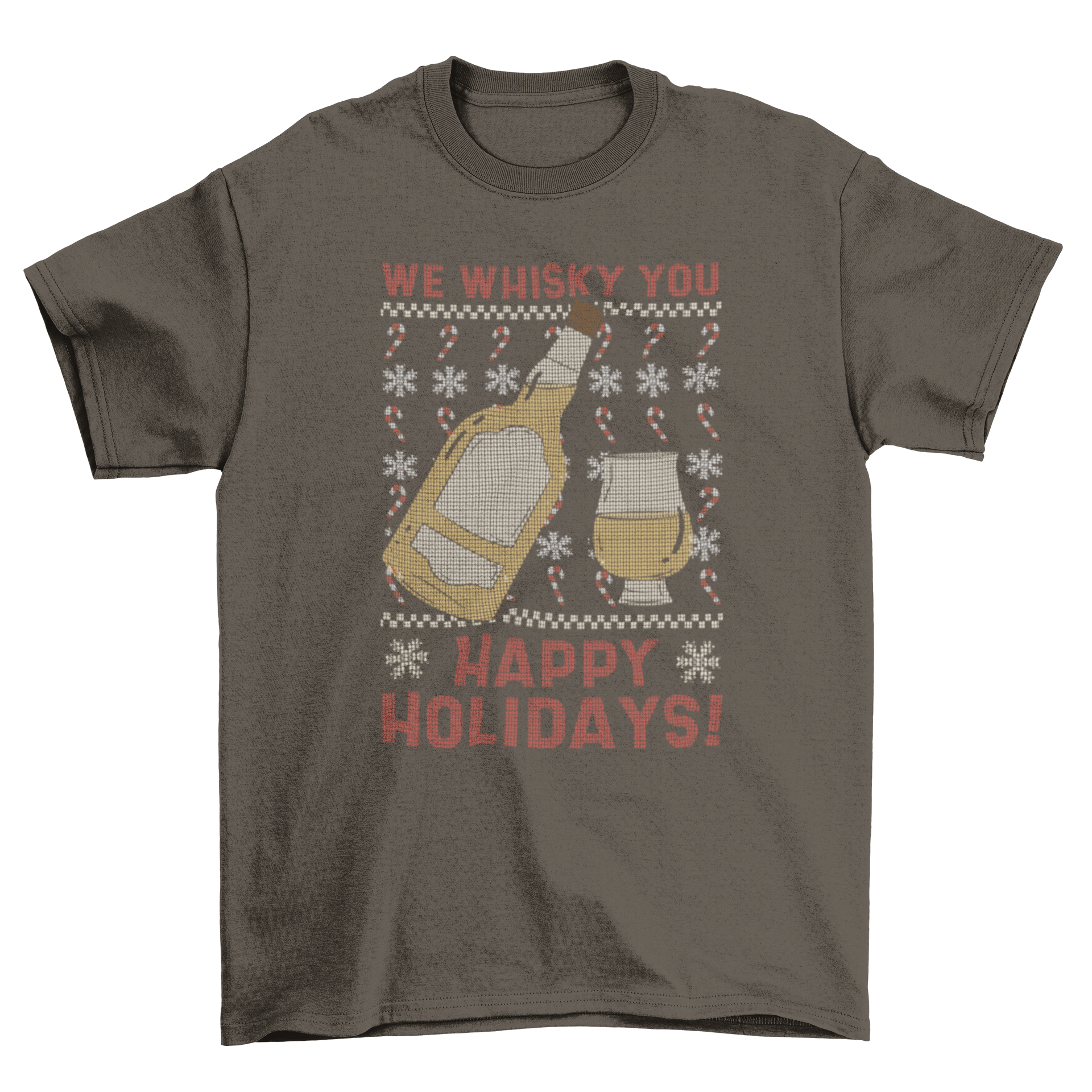 Whisky Quote Holidays T-Shirt featuring a whisky bottle and festive quote design.