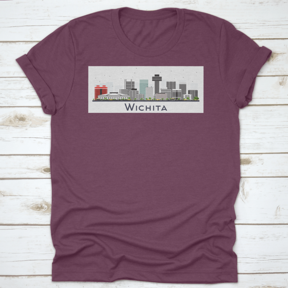 A stylish t-shirt featuring the Wichita Kansas City skyline design, made from high-quality cotton for comfort and durability.