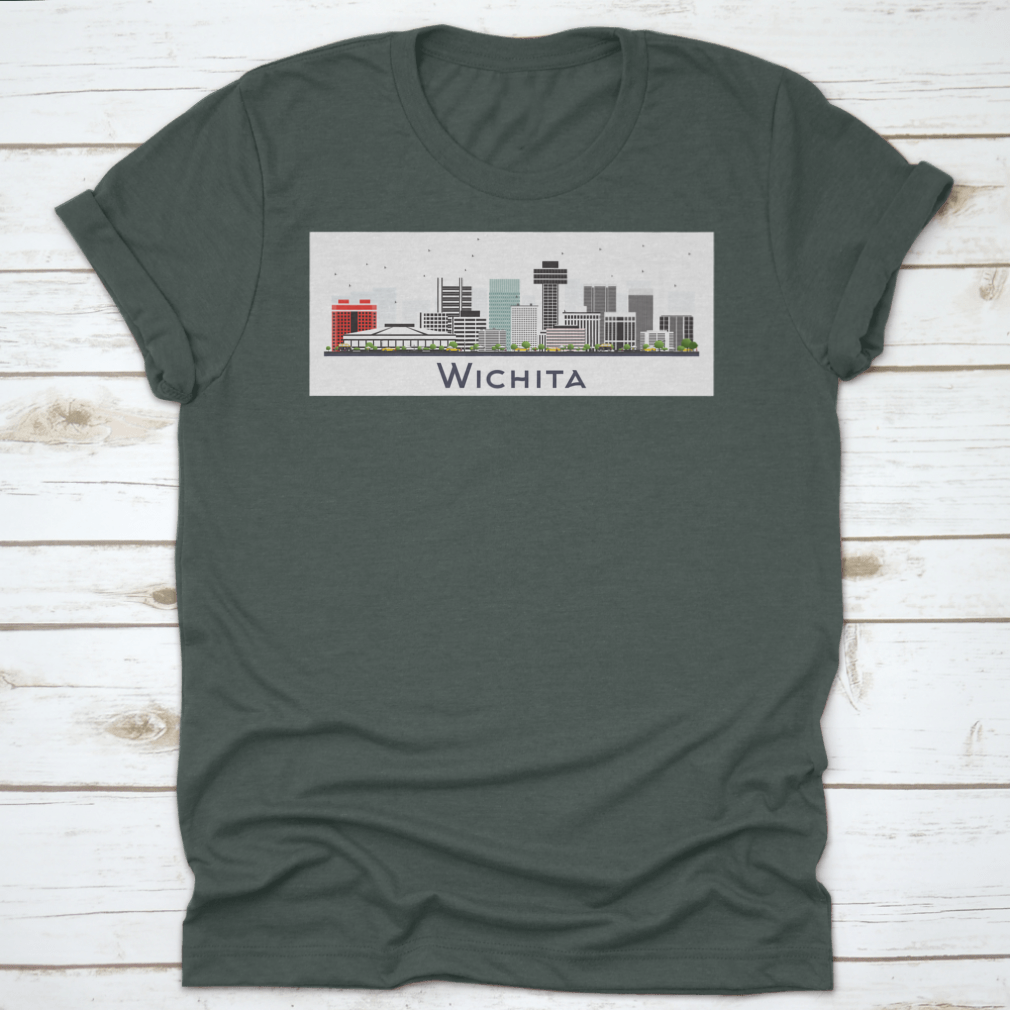 A stylish t-shirt featuring the Wichita Kansas City skyline design, made from high-quality cotton for comfort and durability.